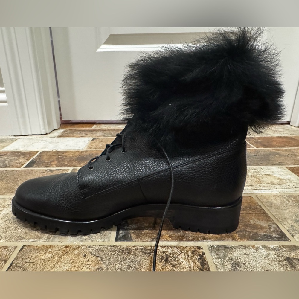 LK Bennett Faux Fur Lace-Up Ankle Boots in Black
